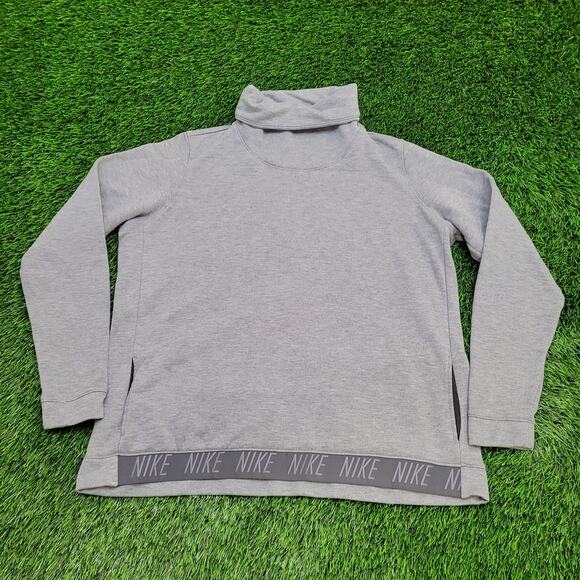 NIKE Dri-Fit Sweatshirt Womens XL 22x24 Gray Spellout Swoosh - Picture 1 of 13